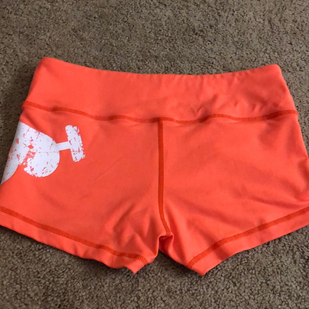 Women’s Athletic Shorts - Coral Orange Stretch Performance - Picture 2 of 4